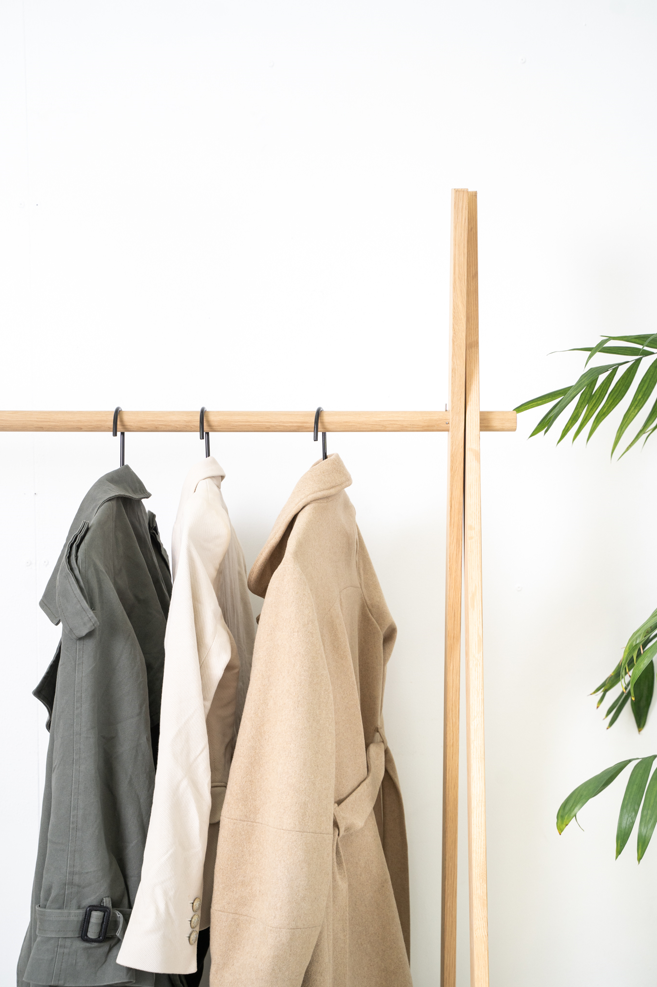 Wooden Clothes Rack (Without Shelf) - Solid Oak